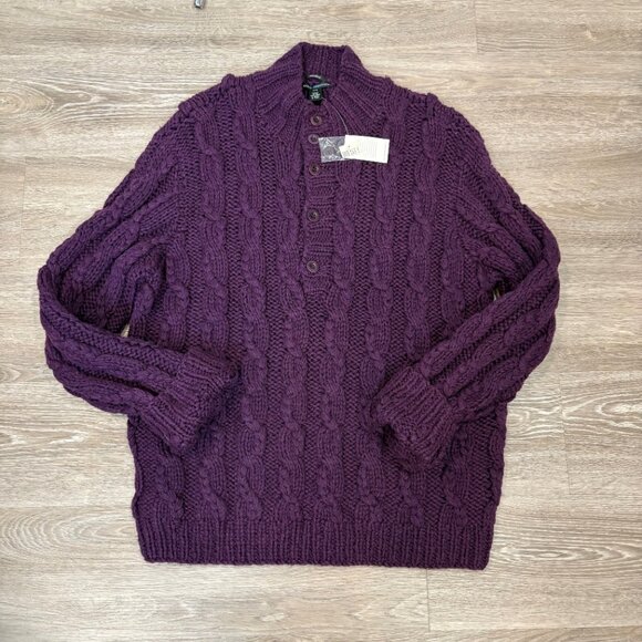 Club Monaco Puple Cable Knity Hand Knit Wool Sweater sz XL NEW - Picture 1 of 11